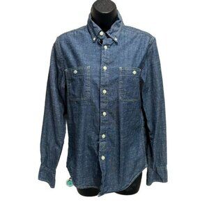 Arizona Jean Co Blue/White Dots Button Up Long Sleeve Shirt Size Small Cotton‎